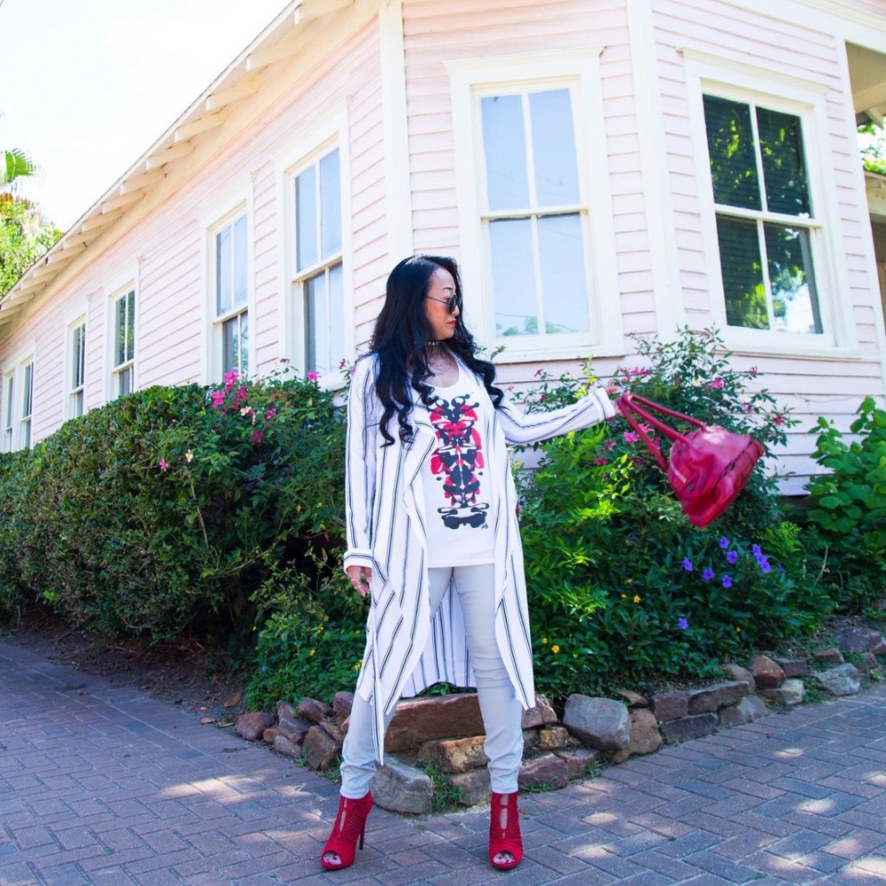 Belted Longline Navy & White Striped Jacket - Picture 6 of 6